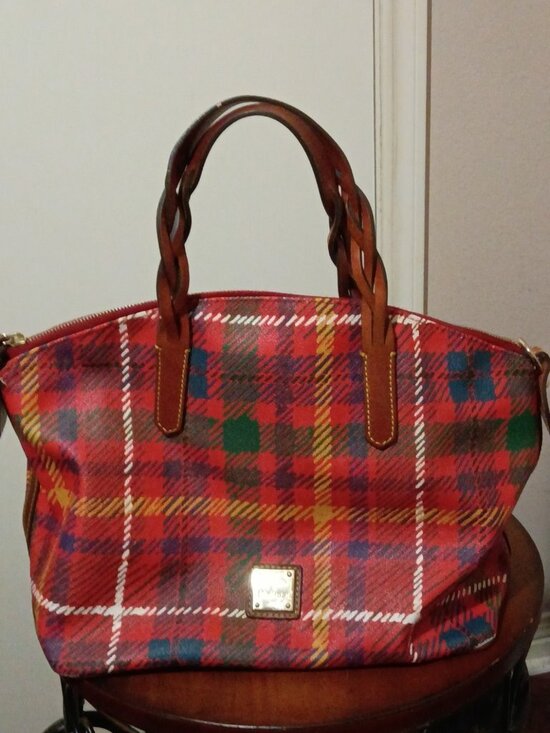 Dooney & Bourke Handbags - Dooney & Bourke Blakely Red Plaid Tartan Domed Satchel